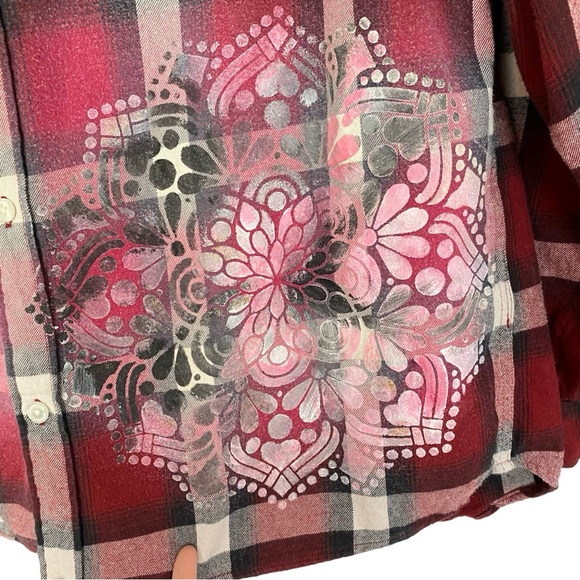 Britney Spears Flannel Shirt Unisex Large Red Plaid Button Down Handmade Upcycle - Picture 7 of 13